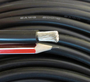 6AWG, 140 Amp, 16mmsq, Tinned OFC copper, Flexible, 200degC, Black RVtechnic RV&Marine