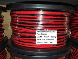 12AWG 110mtr reel, Twin Core, 30 Amp, 4mmsq, Pure Copper, Red+Black RVtechnic RV&Marine