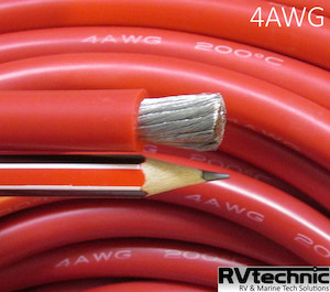 4AWG, 200 Amp, 25mmsq, Tinned OFC copper, Flexible, 200degC, Red (qty in cm) RVt…