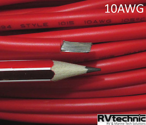 Electronic equipment manufacturing: 10AWG, 60 Amp, 6mmsq, 105degC PVC, Tinned Copper, Red (qty in 10cm) RVtechnic RV&Marine