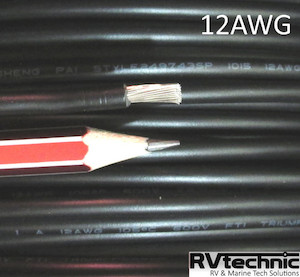 12AWG, 30 Amp, 4mmsq, 105degC PVC, Tinned Copper, Black (qty in 10cm) RVtechnic RV&Marine