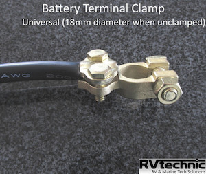 Electronic equipment manufacturing: Battery Terminal Clamp (fitted onto cable), Brass, Universal 18mm diameter RVtechnic RV&Marine