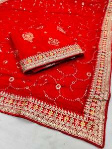 Brocade with embroidery border work on rayon silk based kameez fabric (2.5 Mtr)w…