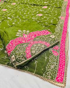 Traditional Punjabi style Embroidery with hand work on Pure crepe silk based kam…