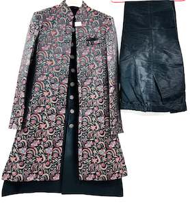 Brocade Silk based jacket style , designer Indo Western with black pants