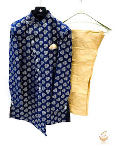 Indo Western: Raw Silk Golden Work Mens Indo Western With golden Colour Raw Silk Pajami Pents