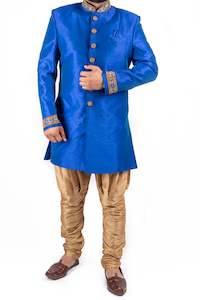 Royal Blue Plain Silk Indo western with stone work