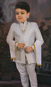 Kids Kurta Pajama: Brocade Silk Based Embroidery work Kids Indo Western (With Mala)With Pants