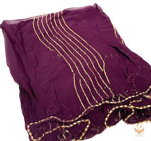 Deep Purple colour pure chiffon golden work dupatta