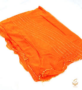 Bright Orange colour pure chiffon golden work dupatta