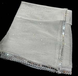 Silver color Netting based stone work design with mirror work lace dupatta