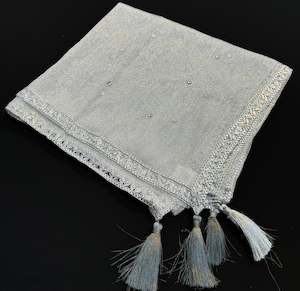 Silver color Netting based stone work design with tessels work lace dupatta