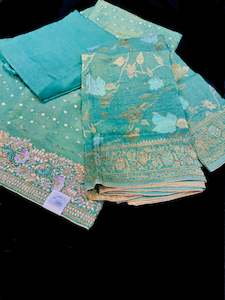 (Video clip attached )Mint color soft tissue silk based beautiful zari work hand…