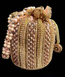 Bridal style Pearls beaded with stones  work hand bag /potli bag