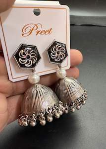 Beautiful oxidised Jhumka with colourful pearls