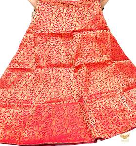 Red colour Brocade Silk based big flared skirt (can be styled with Poncho Blouse…