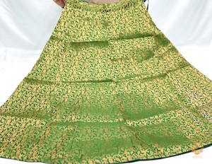 Green colour Brocade Silk based big flared skirt (can be styled with Poncho Blou…