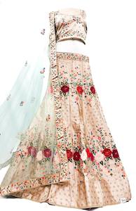 Silk based embroidery work with stone work lehnga & netting dupatta