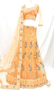 Casual Lehnga: (SIZE 42 (Upto 46))Peach colour netting Based Beautiful multicoloured Embroidery Work With sequined Stones work Very Heavy Ken Ken Heavy Designer Lehnga With Heavy Tessels Attached To Blouse & Lehnga With Heavy Work Contrast Dupatta