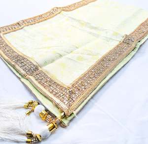 Mint colour brocade silk based embroidery work border Dulha Sherwani Dupatta