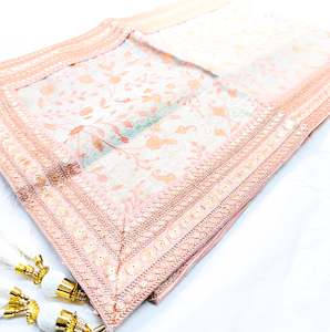 Mint & Peach colour brocade silk based embroidery work border Dulha Sherwani Dupatta