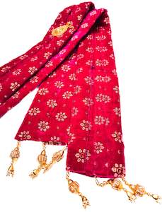 Hot Pink colour velvet based golden printed Dulha Sherwani dupatta with latkan