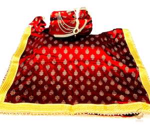 Groom Pagdi Groom Sherwani Dupatta: Maroon colour velvet based golden printed Dulha Pagdi With dupatta set