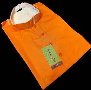 Orange color Plain cotton based Men’s short length kurti (31 inches - 36 inche…