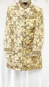 Gold Colour Raw Silk Heavy Embroidered All Over With Handwork Mens Wedding Sherwani