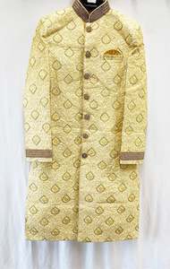 Sherwani 1: Golden Colour Pure Brocade Raw Silk With Heavy emboidery all over Mens Wedding Sherwani