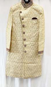 Golden Colour  pure brocade Raw silk with heavy handwork Mens Wedding Sherwani