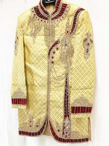 Golden Colour  pure brocade Raw silk with heavy handwork Mens Wedding Sherwani