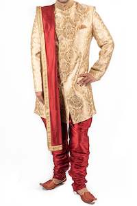 Sherwani 1: Pure Brocade Raw silk Men's Sherwani with Mehroon Pants