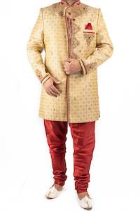 Sherwani 1: Beige Brocade with heavy stone work