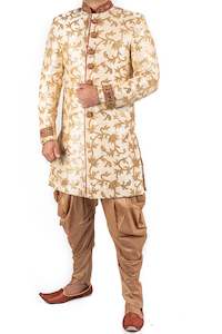 Beige Colour Groom's Sherwani with golden Embroidery and Stone work