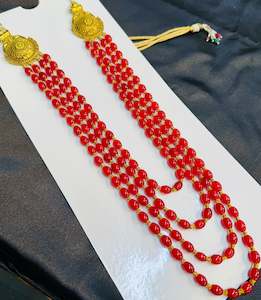 Cherry Red Pearls beautiful mala for groom sherwani