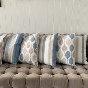 Linen - household: Blue, Grey & Cream Cotton Cushion Cover