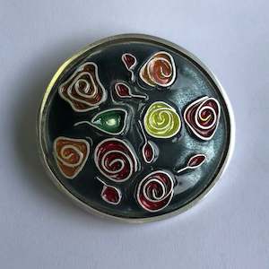 Brooch, Roses on turquoise grey