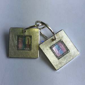 Ear rings, 16mm square enamel on silver