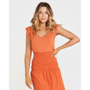 SASS Naomi Frill Top in Burnt Orange