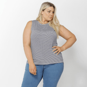 BETTY BASICS Capri Tank in Navy/White Stripe