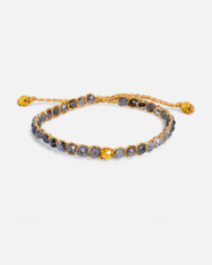 Dark Labradorite Nugget Kids Bracelet | Gold