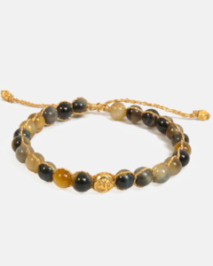 Blue Tiger Eye 6mm Bracelet | Gold