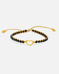 Black Spinel Heart Kids Bracelet | Gold