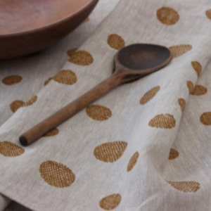 Hand Printed Linen Tea Towel. Design: Spots