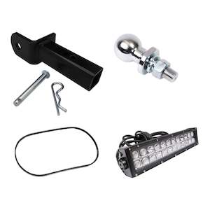 Pit Accessories: UTV BUNDLE CONTAINS, MIRROR, LIGHT BAR, TOWBALL & HITCH