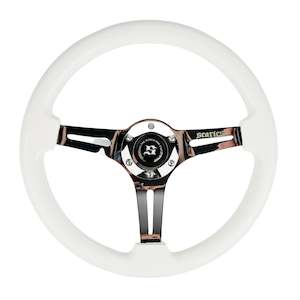 Motor vehicle part dealing - used: Gloss White Mahogany Steering Wheel 340mm