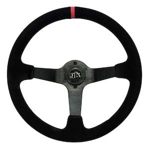 GKTECH STEERING WHEEL 350MM DEEP DISHED SUEDE RED STRIPE (Order in)