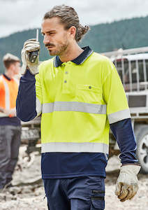 Clothing manufacturing: ZH235 - Syzmik - Hi-Vis Men's Spliced Polo - Long Sleeve Hoop Taped