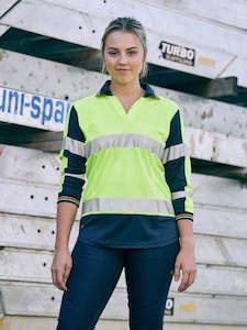 BKL6225T - Bisley - Hi-Vis Women's Taped Two Tone V-Neck Polo - Long Sleeve